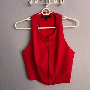 BCBG red zip up crop top